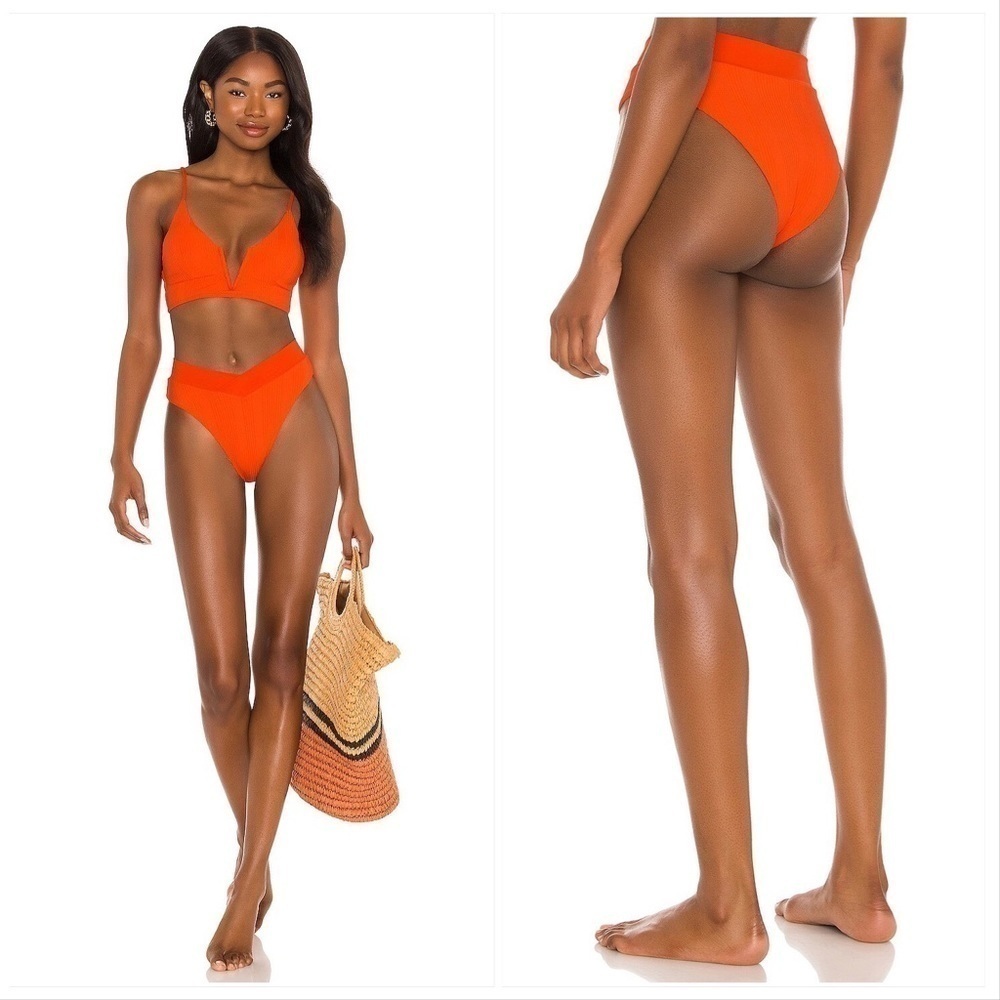 L*Space x Revolve Rib Court Bitsy Bikini Bottom in Poppy
